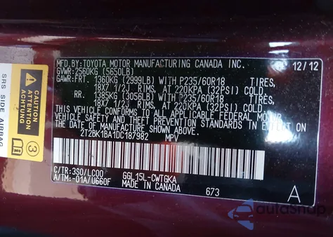 2013 Lexus Rx 350 z USA, uszkodzony, nr VIN 2T2BK1BA1DC187982